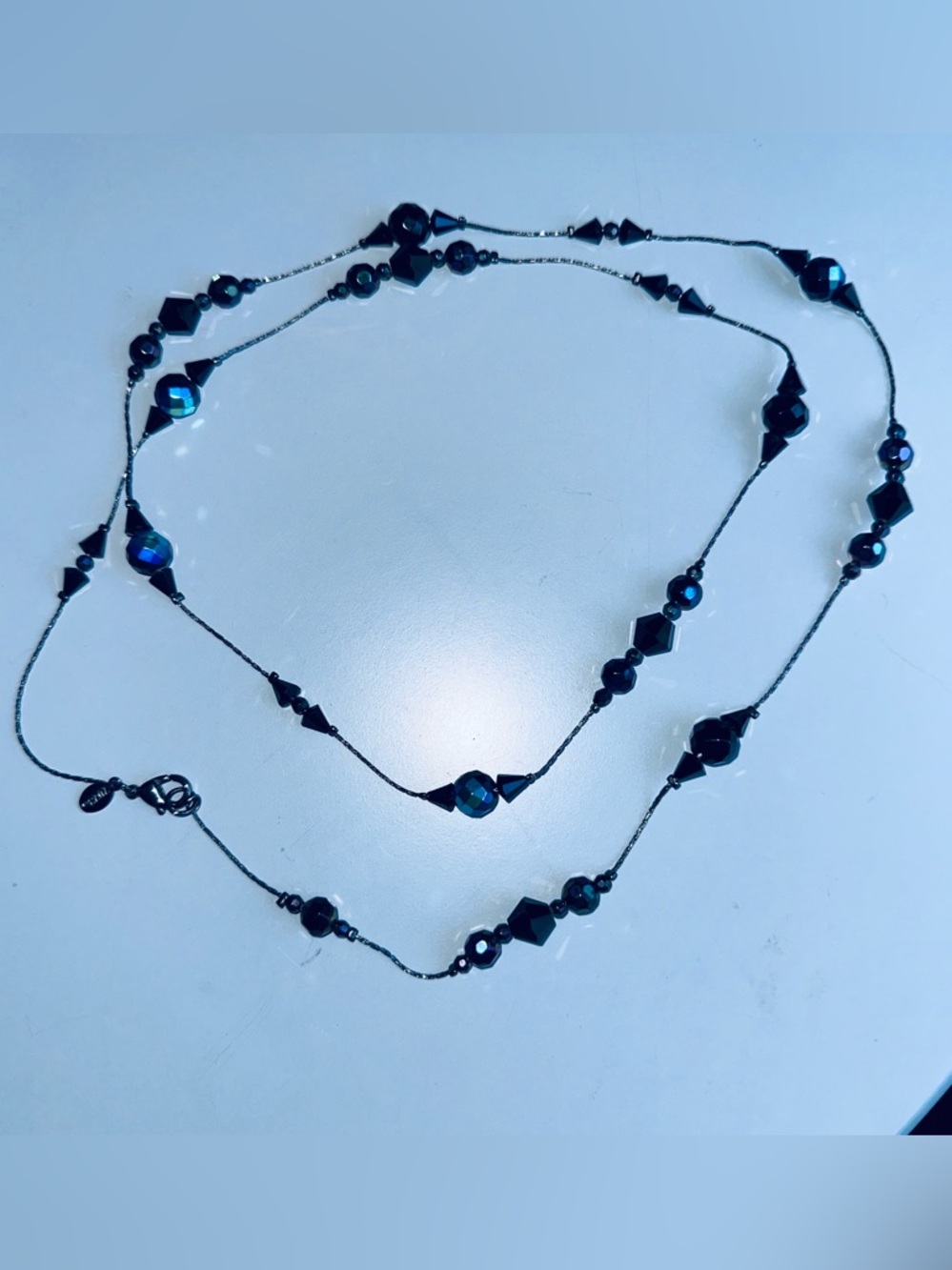 2028 black iridescent beaded necklace 40”